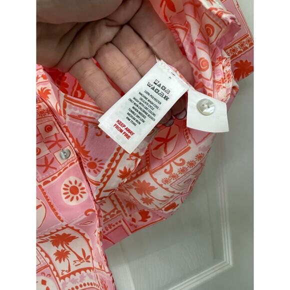 Sigrid Olsen Sleepwear 2 piece short lounge set pink red tropical notch NWT - Picture 10 of 10